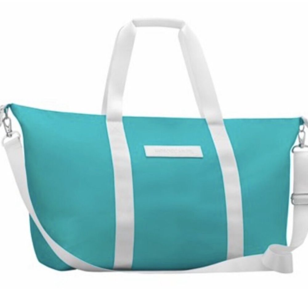 MoroccanOil Aqua/White Nylon Carryall Bag with hand/adjustable shoulder strap